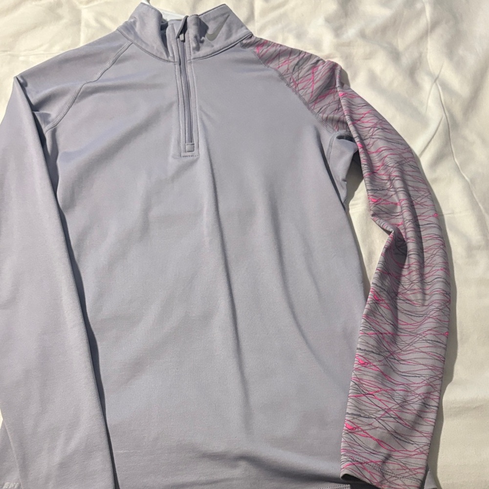 Nike Gray and Pink Dri-FIT Quarter-Zip Pullover